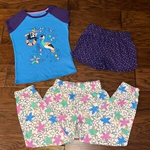 Cat & Jack pajama set shirt shorts & long pants blue purple & white floral Small